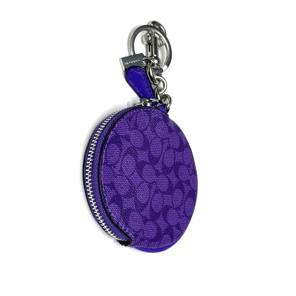 Coach Circular Coin Pouch Bag Charm In Signature Canvas New - Picture 5 of 6
